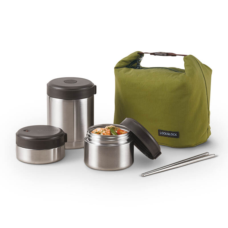 Bộ Hộp Cơm Giữ Nhiệt LocknLock Mushroom - Gồm 3 hộp 460ml, 280ml, 420ml - Màu Bạc - LHC8025SLV, , large image number null